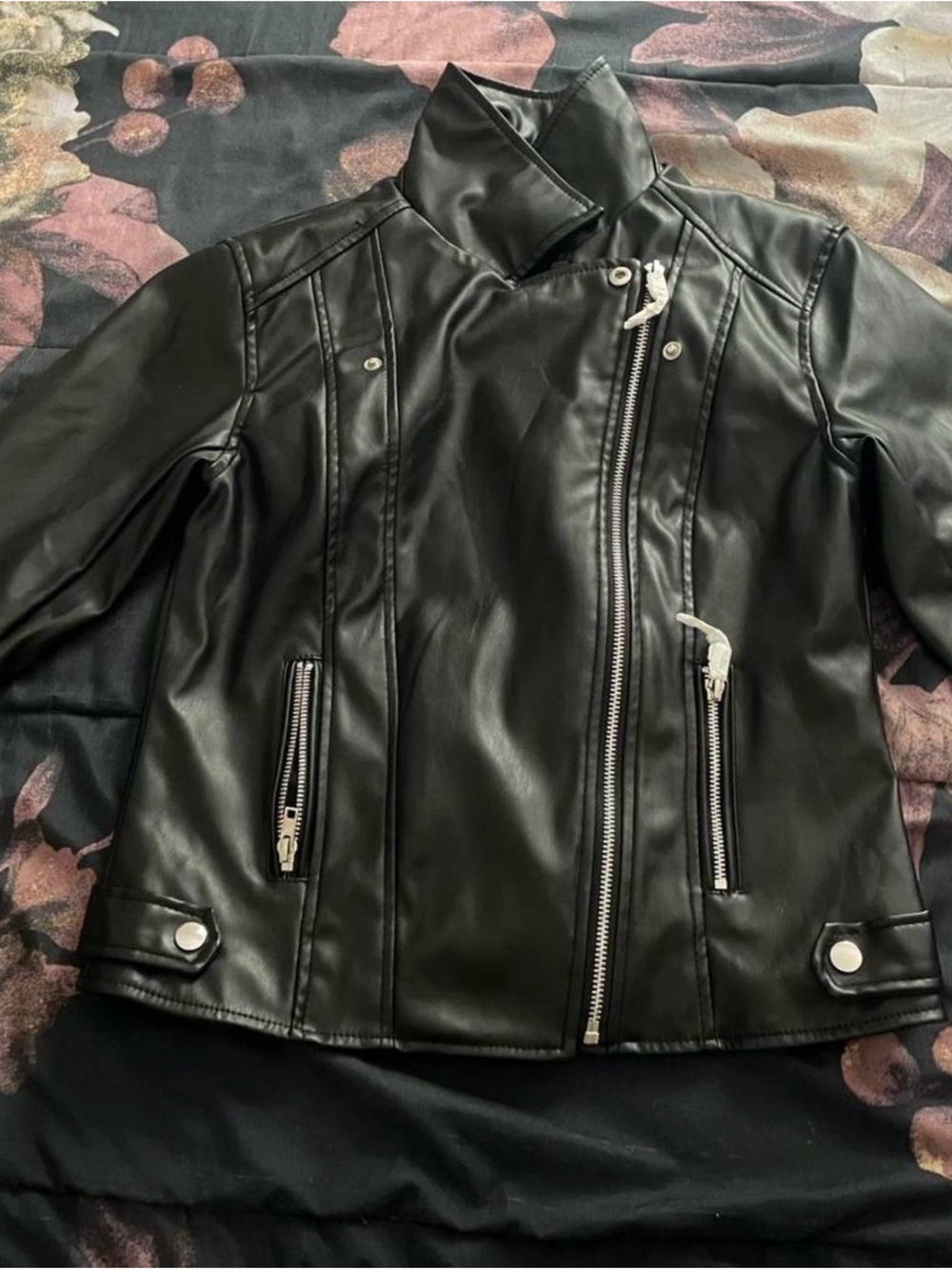 Fashion Nova Black Faux Leather Moto Jacket with Silver Hardware